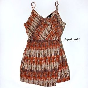 Forever 21 orange print spaghetti strap faux wrap dress